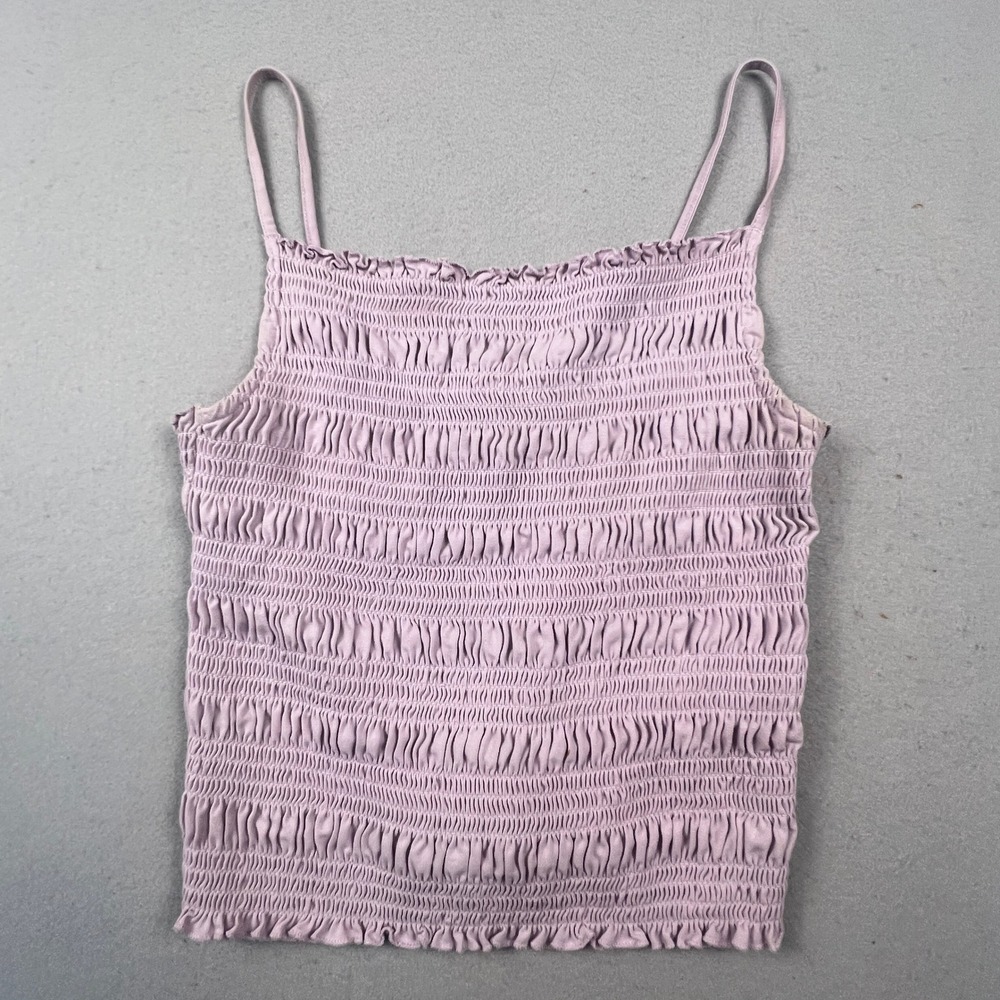 H&M Smocked Camisole Women Size M Purple Spaghetti Strap Ruffle Crop Top Boho